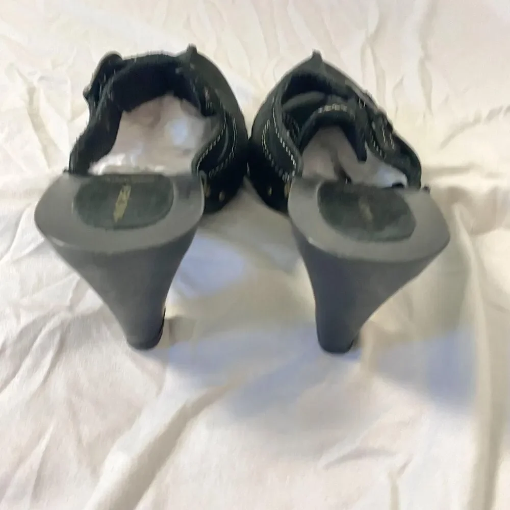 Andres Genuine Leather Black Boho Witchy Brassy Gold Studded Suede Clogs US 8.5 - Picture 8 of 8